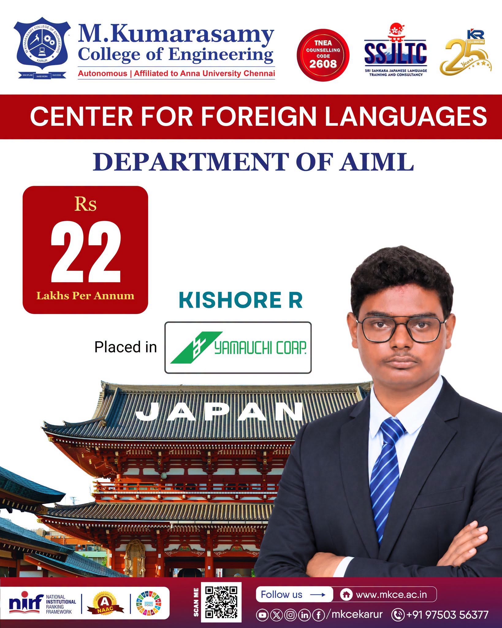 Congratulations Mr. KISHORE R, Department of Artificial Intelligence and Machine Learning (AIML)